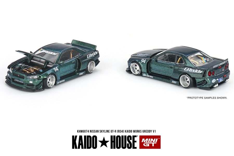 MINI GT 1/64 Nissan スカイライン GT-R R34 Kaido Works GReddy V1(右ハンドル)