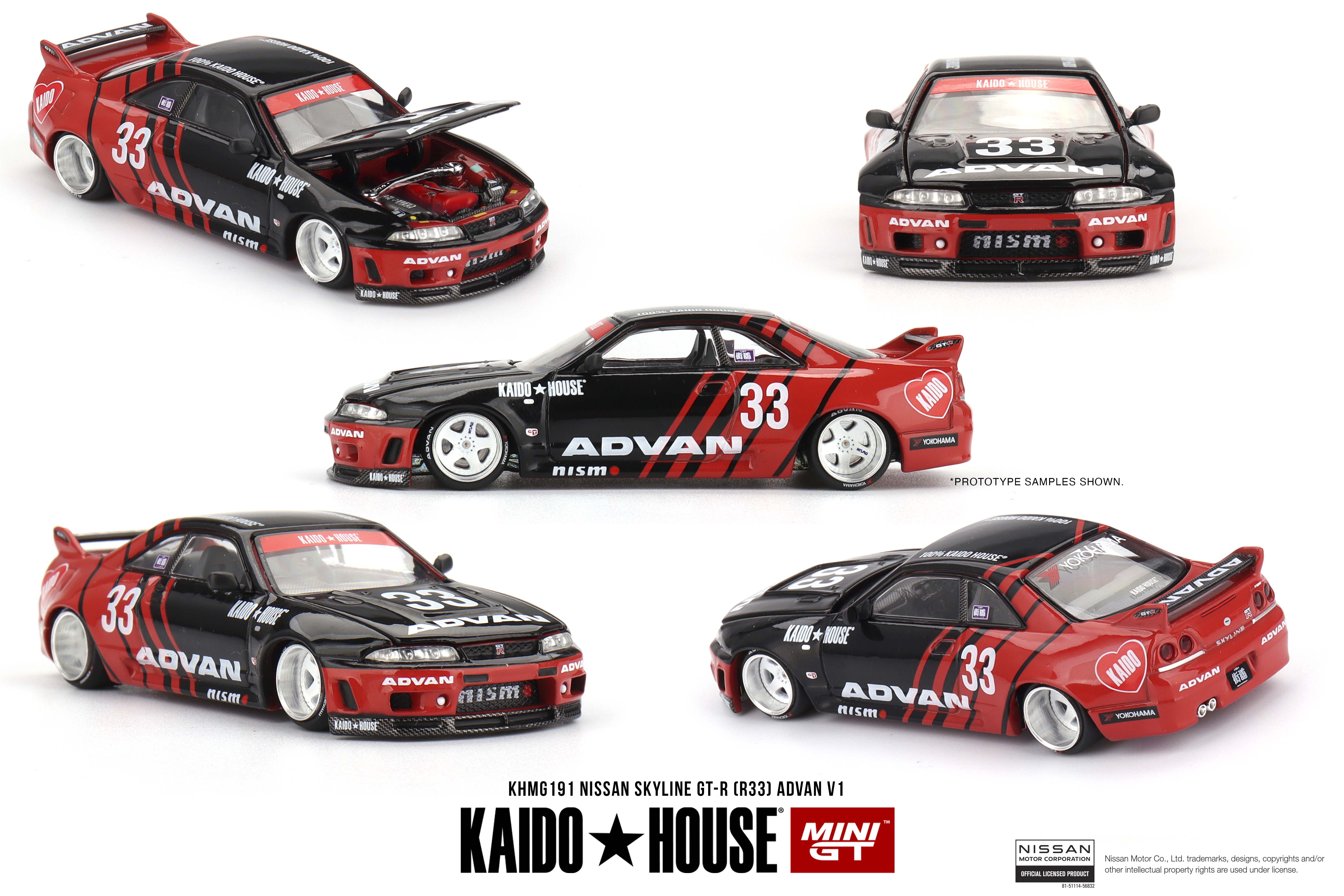 MINI GT 1/64 Nissan スカイライン GT-R R33 Kaido Works ADVAN(右ハンドル)