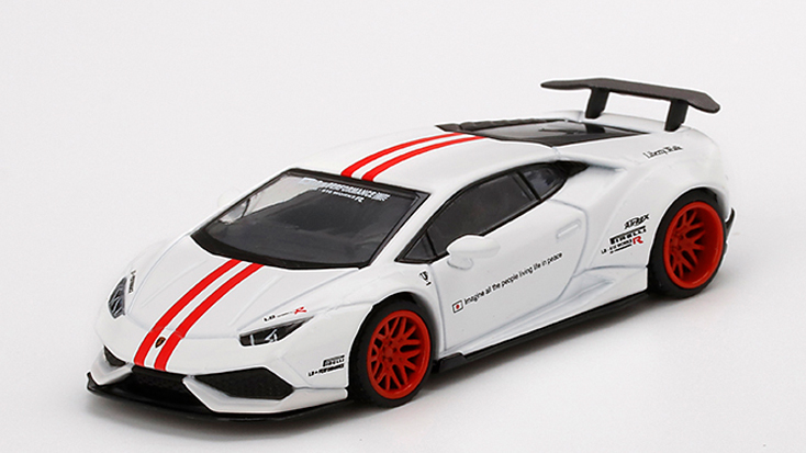 MINI GT 1/64 LB★WORKS ランボルギーニ ウラカン バージョン 1 ホワイト/レッドストライプ(右ハンドル)