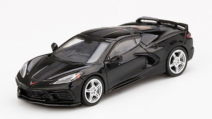 MINI GT 1/64 シボレー コルベット スティングレイ 2020 ブラック/ミッドナイトグレーストライプ(左ハンドル)