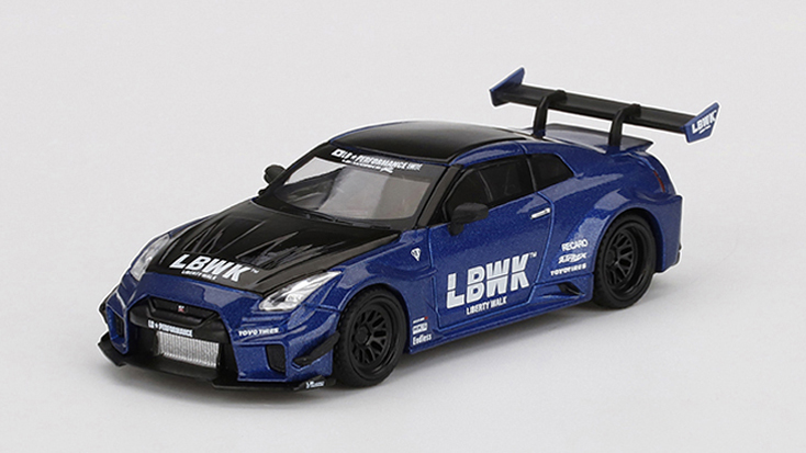 MINI GT 1/64 LB-Silhouette WORKS GT Nissan 35GT-RR バージョン2 LBWK ブルー(左ハンドル)