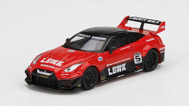 MINI GT 1/64 LB-Silhouette WORKS GT Nissan 35GT-RR バージョン1 レッド/ブラック(右ハンドル)