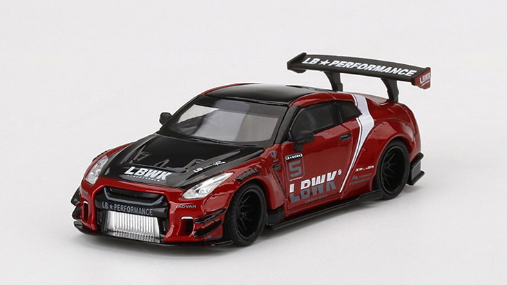 MINI GT 1/64 LB★WORKS Nissan GT-R R35 タイプ2 リアウイング バージョン 3 レッド "LBWK" 2.0(右ハンドル)