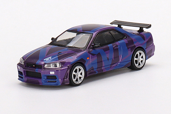 MINI GT 1/64 Nissan スカイラインGT-R R34 VスペックII MINI GTデジカモパープル MINI GT5周年(右ハンドル)