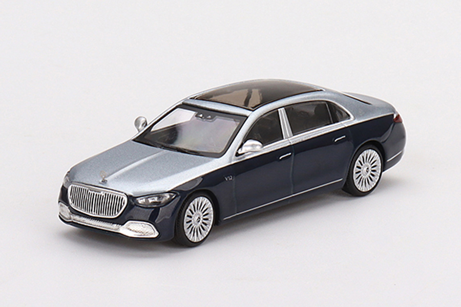 MINI GT 1/64 メルセデス マイバッハ S680 シーラスシルバー/ノーティカルブルーメタリック(左ハンドル)