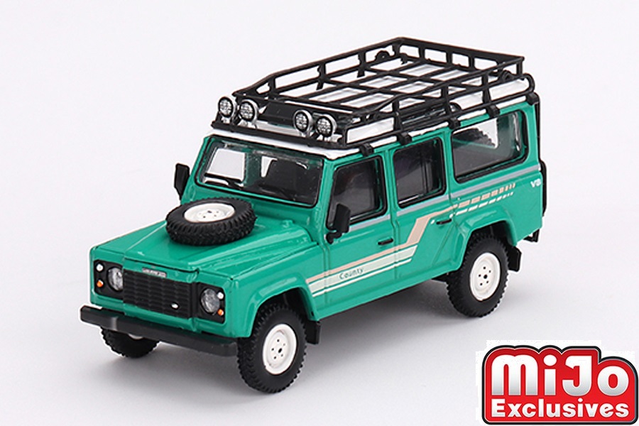 MINI GT 1/64 ランドローバー ディフェンダー 110 1985 カウンティステーションワゴン トライテンドグリーン(左ハンドル)