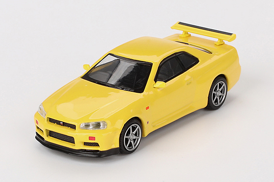 MINI GT 1/64 Nissan スカイライン GT-R R34 Vスペック ライティングイエロー(右ハンドル)