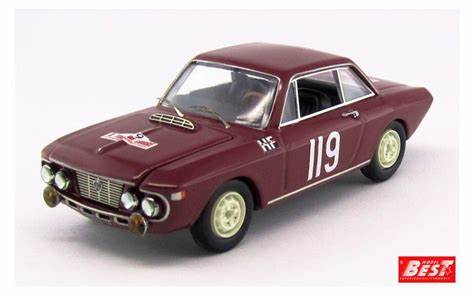 BEST MODEL 1/43 ランチア フルビア　クーペ 1.2 HF ツール・ド・コルス 1965 Cella/Gemenara #119 アマラントモンテベロ　ランチアラリー公式デビュー車両