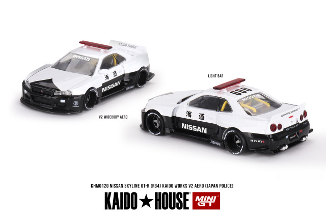MINI GT 1/64 Nissan スカイライン GT-R R34 Kaido Works (V2 Aero) パトカー(右ハンドル)