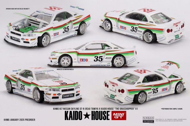 MINI GT 1/64 Nissan スカイライン GT-R R34 TAMIYA x KAIDO HOUSE "グラスホッパー" V1(右ハンドル)