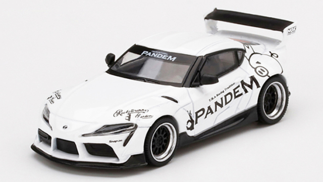 パンデム　トヨタ・GR・スープラ　V1.0(チェイスカー) - 左ハンドル仕様 MINI GT 1/64 Pandem Toyota GR スープラ V1.0 ホワイト(左
