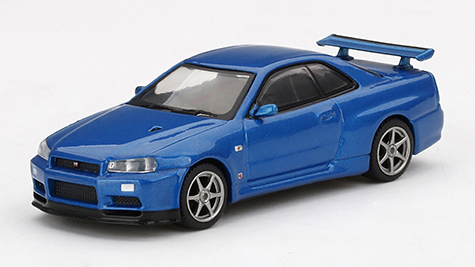 MINI GT 1/64 Nissan スカイライン GT-R R34 Vスペック II ベイサイドブルー(右ハンドル)