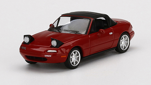 MINI GT 1/64 マツダ ミアータ MX-5 (NA) クラシックレッド ヘッドライトアップ/ソフトトップ（左ハンドル)