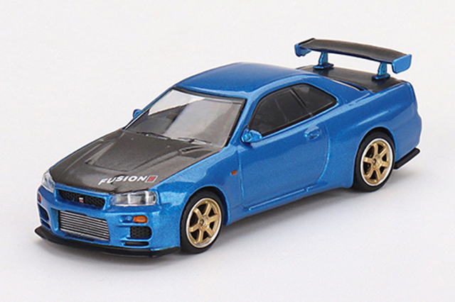 MINI GT 1/64 Nissan スカイライン GT-R R34 Top Secret ベイサイドブルー(右ハンドル)
