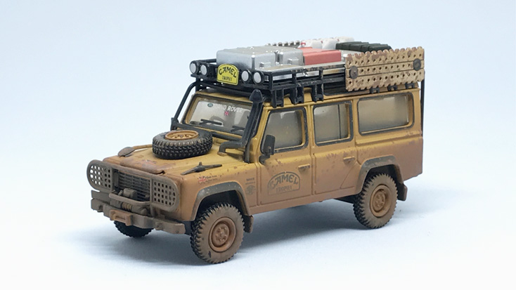 MINI GT 1/64 ランドローバー ディフェンダー 1989 キャメルトロフィー 優勝車 UK ウェザリング塗装(右ハンドル)