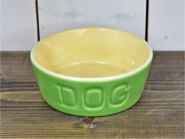 BAUER POTTERY バウワーポテリー　DOGBOWL S・グリーン×バタークリーム