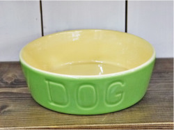 BAUER POTTERY バウワーポテリー　DOGBOWL M・グリーン×バタークリーム