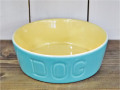 BAUER POTTERY バウワーポテリー　DOGBOWL M・アクア×バタークリーム