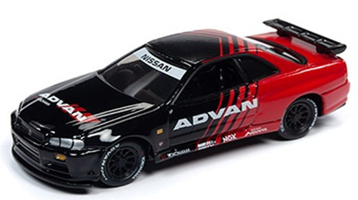 ジョニーライトニング （50周年記念/Mijo 特注） 1/64 ニッサン スカイライン GT-R (R34) 1999 （ADVAN/YOKOHAMA）