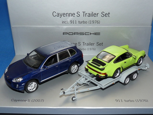 ミニチャンプス製 （ディーラー特注） 1/43 ポルシェ カイエン S トレーラー 930ターボ セット