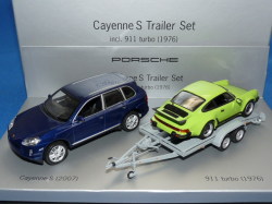 ミニチャンプス製 （ディーラー特注） 1/43 ポルシェ カイエン S トレーラー 930ターボ セット