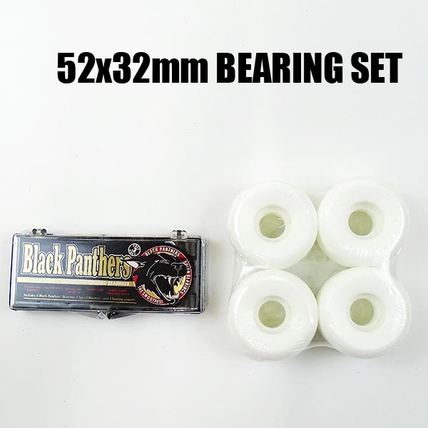 BLACK PANTHER BEARING & WHITE WHEEL CONICAL SHAPE 52x32mm SET ベアリング＆ウィールセット スケートボード用  スケボー SK8[返品、交換及びキャンセル不可]