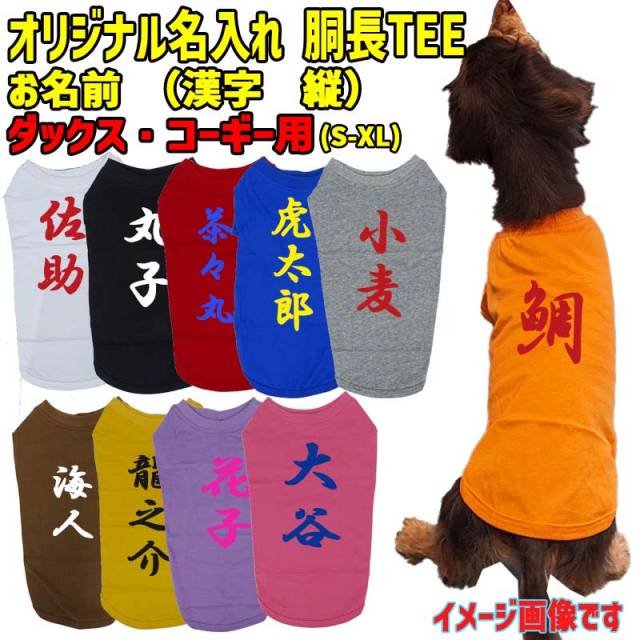 愛犬の名入れが出来るワンちゃん用 漢字 縦書き ダックス コーギー用 Tシャツ！犬服 WANS PRINT 超小型犬～中型犬 S~XL 10色展開 メール便送料無料 【返品、交換、キャンセル不可】