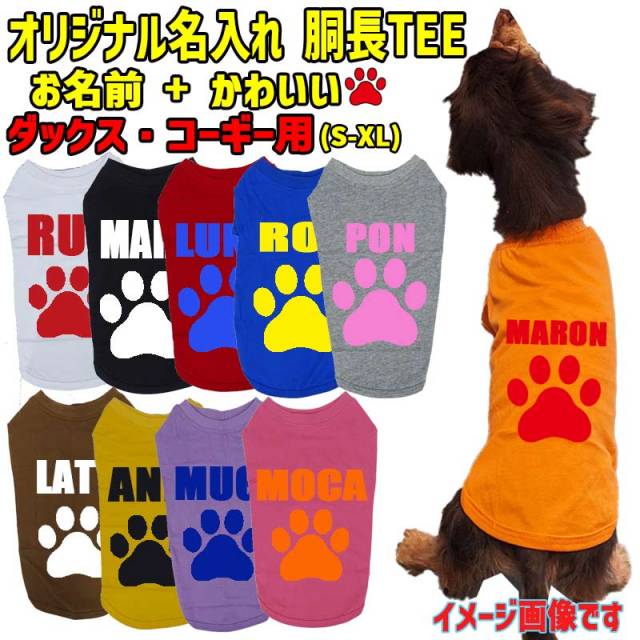 愛犬の名入れが出来るワンちゃん用 PAW 肉球 ダックス コーギー用 Tシャツ！アルファベット横書き 犬服 WANS PRINT 超小型犬～中型犬 S~XL 10色展開 メール便送料無料 【返品、交換、キャンセル不可】