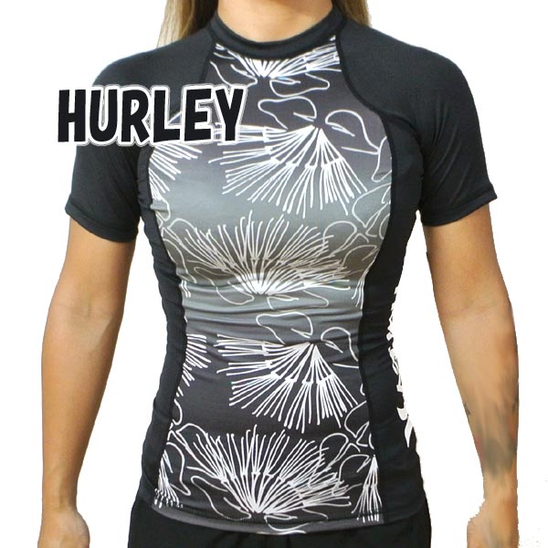 HURLEY/ハーレー レディース 半袖ラッシュガード ONE&ONLY SIG ZANE WAILEHUA S/S RASHGUARD BLACK 女性用 ラッシュガード LADYS WOMEN サーフィン[返品、交換及びキャンセル不可] 