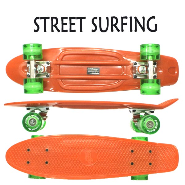 STREET SURFING/ストリートサーフィン PLASTIC CRUISER BEACH BOARD GLOW ORANGE ミニクルーザー スケートボード/スケボー 6.3x22.5 ミニ ショート SK8  蓄光 光るウィール [返品、交換及びキャンセル不可]