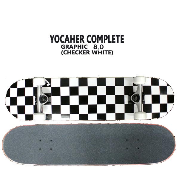 YOCAHER コンプリートスケートボード/スケボー GRAPHIC COMPLETE SKATEBOARD CHECKER BLACK/WHITE 8.0 スケボー 完成品 SK8 [返品、交換及びキャンセル不可]