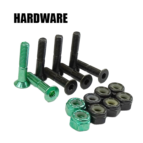 SW HARD WARE/ハードウェア ALLEN 六角 1 インチ BLACK/GREEN メタリックグリーン  ボルト/ビス/ナット スケートボード用パーツ スケボーSK8 工具別売り 2022[返品、交換及びキャンセル不可]