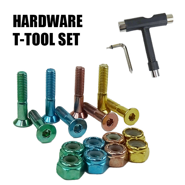 SW HARD WARE/ハードウェア ALLEN 六角 1インチ  メタリック4色1セット ボルト/ビス/ナット T-tool付き  スケートボード用パーツ スケボーSK8 工具付き 2022[返品、交換及びキャンセル不可]