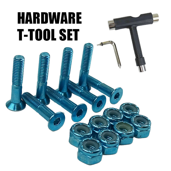 SW HARD WARE/ハードウェア ALLEN 六角 1 インチ メタリックブルー ボルト/ビス/ナット T-tool付き  スケートボード用パーツ スケボーSK8 工具付き 2022[返品、交換及びキャンセル不可]