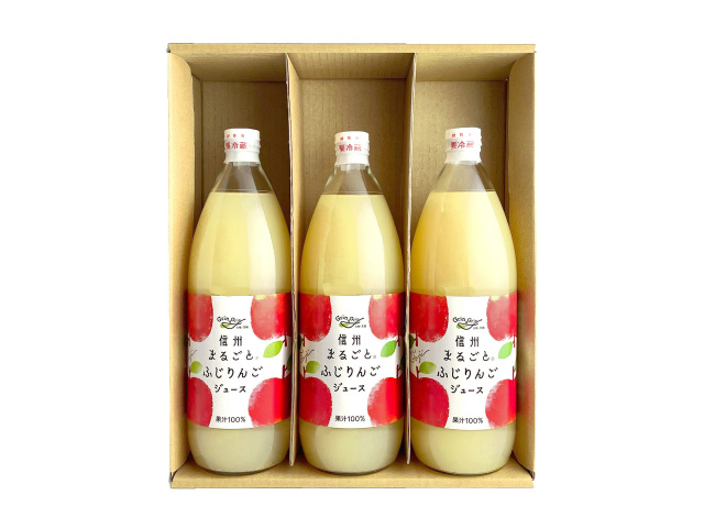 ストレート/酸化防止剤不使用「信州 ふじりんごジュース1L」3本箱入内祝にも/6143 林檎ジュース3本入り すや亀 贈答用