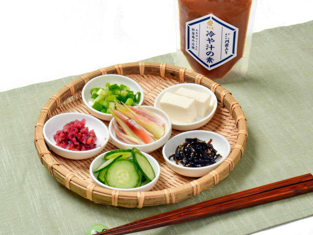 NEW季節商品:夏の汁物に「冷や汁の素」/5400 すやかめ式冷や汁 みょうが葱きゅうり豆腐きざみ梅ごま塩昆布