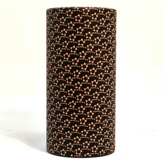 茶筒 和紙貼り缶 紺色 印伝 花柄（茶葉200g用）