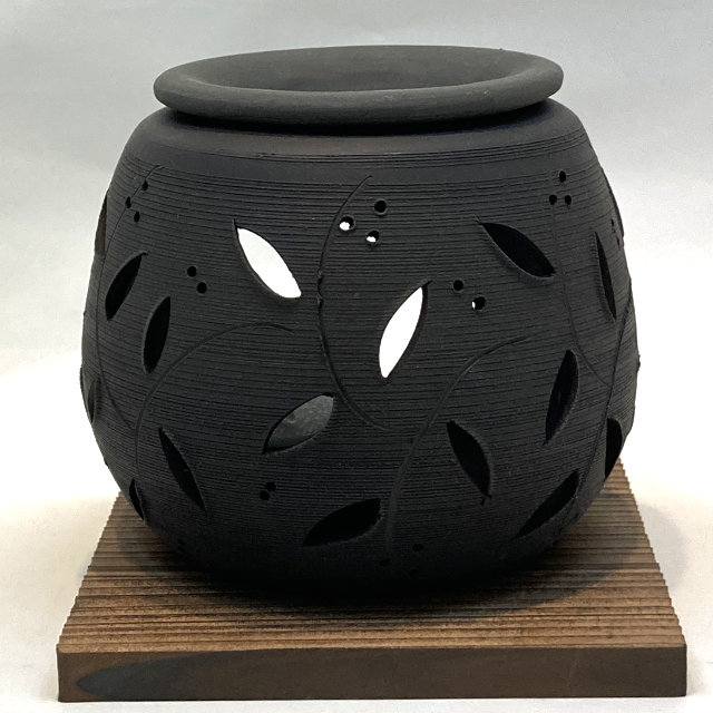 茶香炉 黒色 葉柄