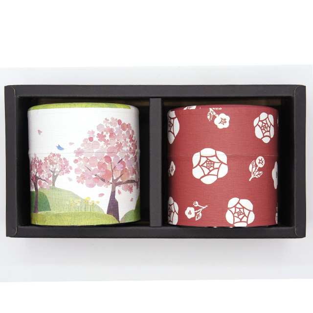 茶缶 に お茶が入った セット （和紙貼り缶 桜柄・バラ柄）（中身は「伊勢茶葉」か「日本一おいしい伊勢茶ティーバッグ」が選べます）