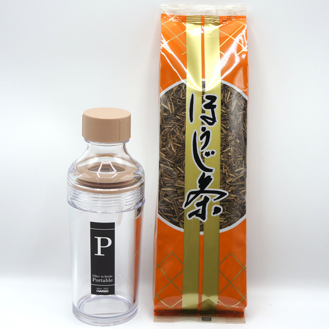 【カフェインレス】24時間365日おいしい伊勢茶生活 水出しほうじ茶 セット（フィルターインボトルポータブル ピンク色 160ml・くきほうじ茶）