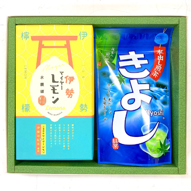 《夏ギフト》マイヤーレモン水饅頭6個入り・水出し煎茶ティーバッグ「きよし」5g×15袋入り セット