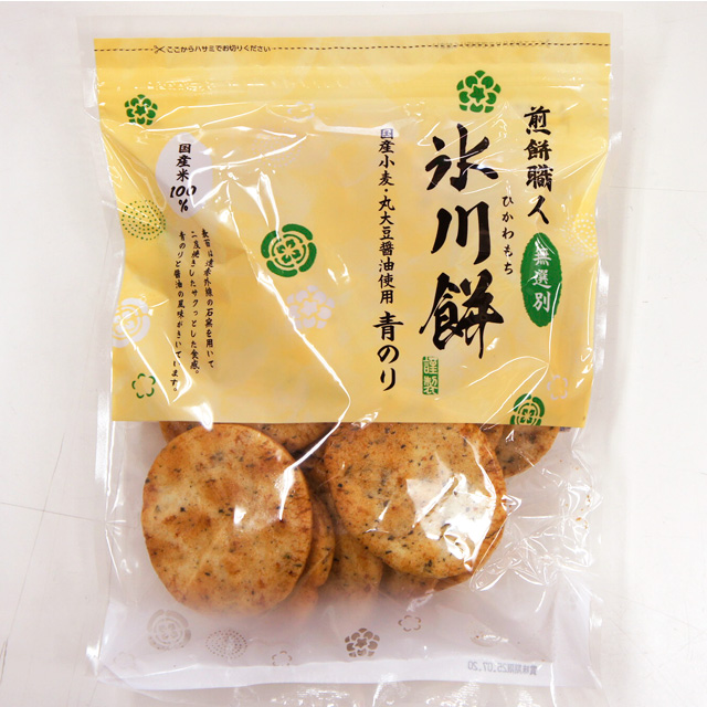 煎餅職人 無選別「氷川餅 青のり」国産小麦・丸大豆醤油使用 国産米100％