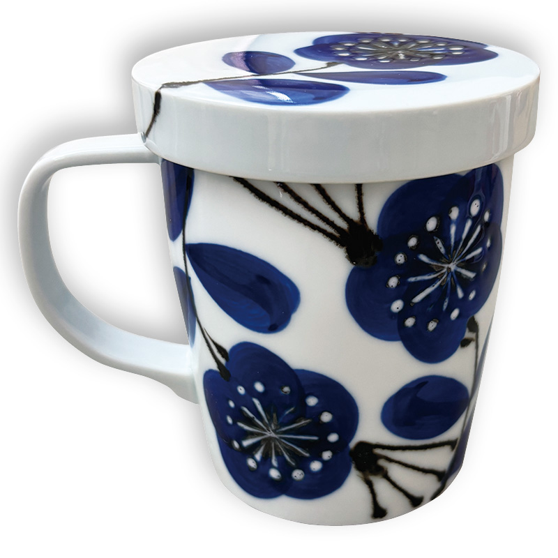 フィルターインマグ（花柄・ブルー）（フィルターインマグ　茶こし・フタ付きマグカップ）