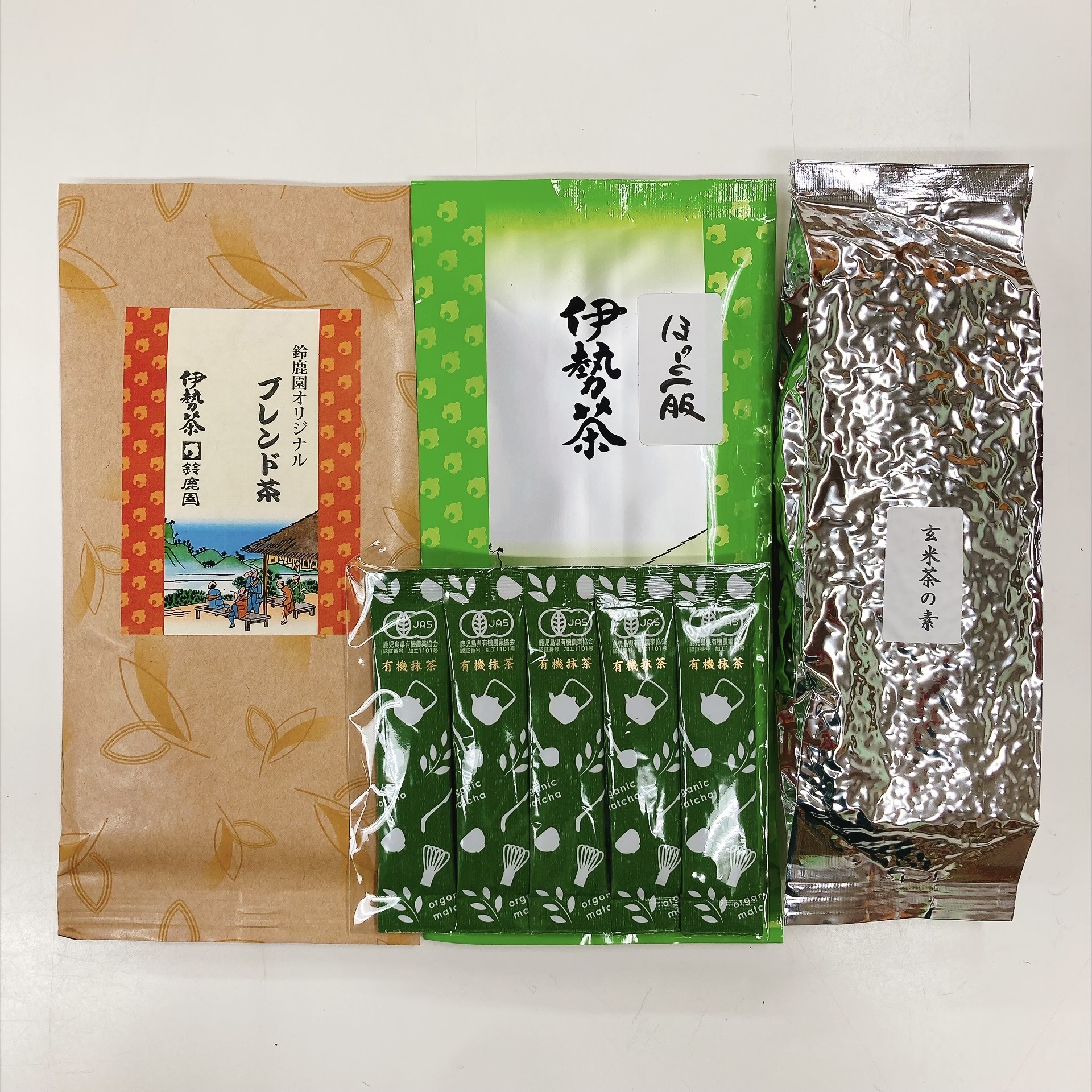 自分で味変セット　深蒸し茶・ブレンド茶→玄米茶→抹茶入玄米茶　