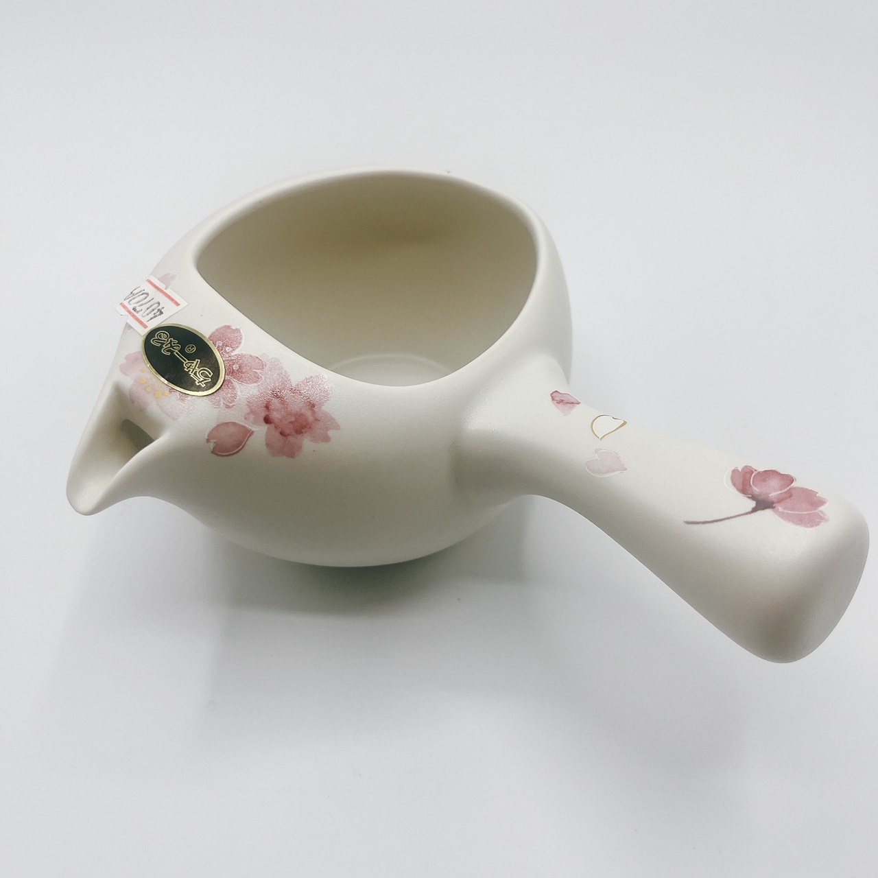 常滑焼（とこなめやき）蓋なし急須「ちゃーみる」横手急須（白地に桜絵）