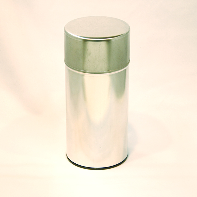 ほうじ茶100gがすっぽり入る茶缶（茶筒・シルバー シンプルな茶
