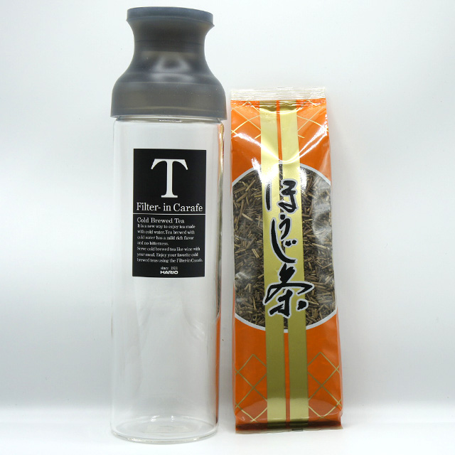 【カフェインレス】フィルターインカラフェ（透明グレー） で 水出しほうじ茶 セット