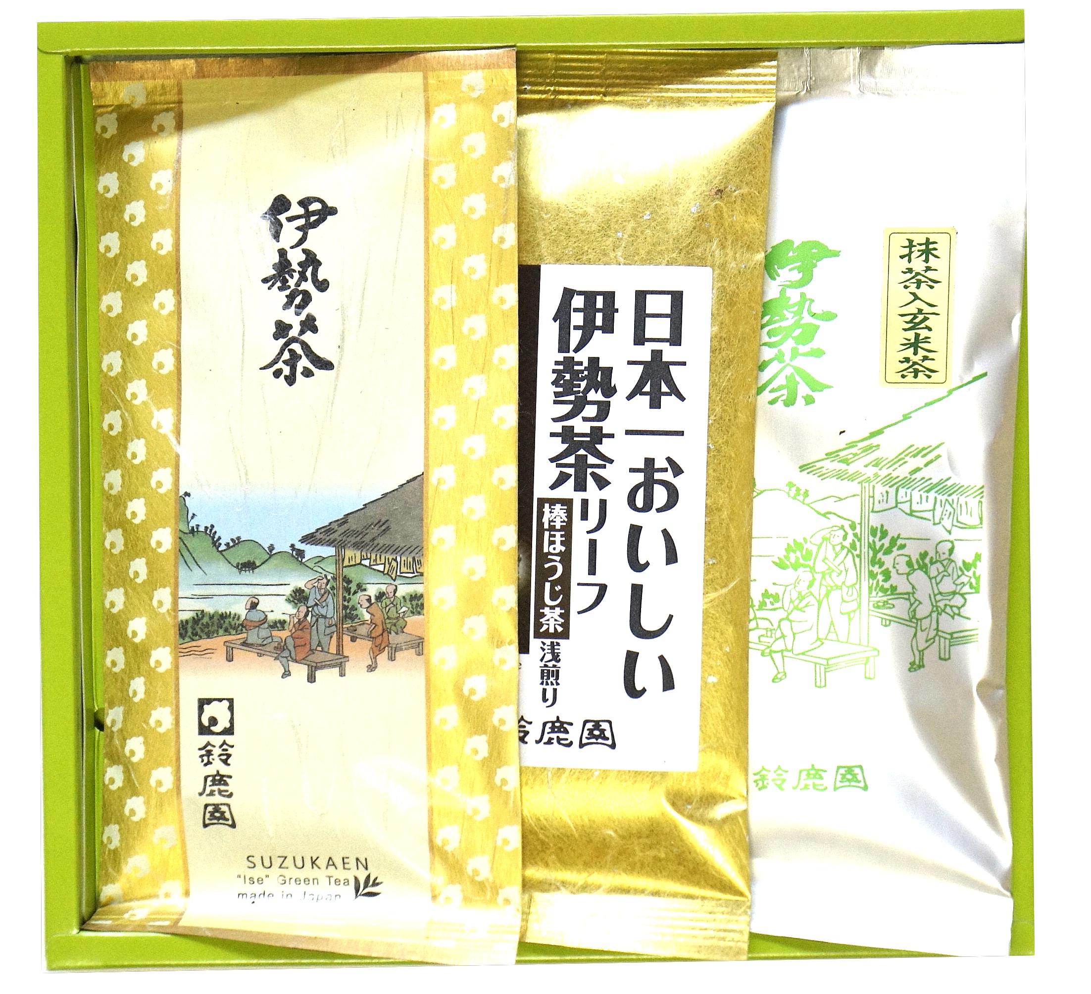 高級伊勢茶 深蒸し茶「思いやり」100g・日本一おいしい伊勢の「棒ほうじ茶」浅煎り 50g・抹茶入玄米茶 100g セット