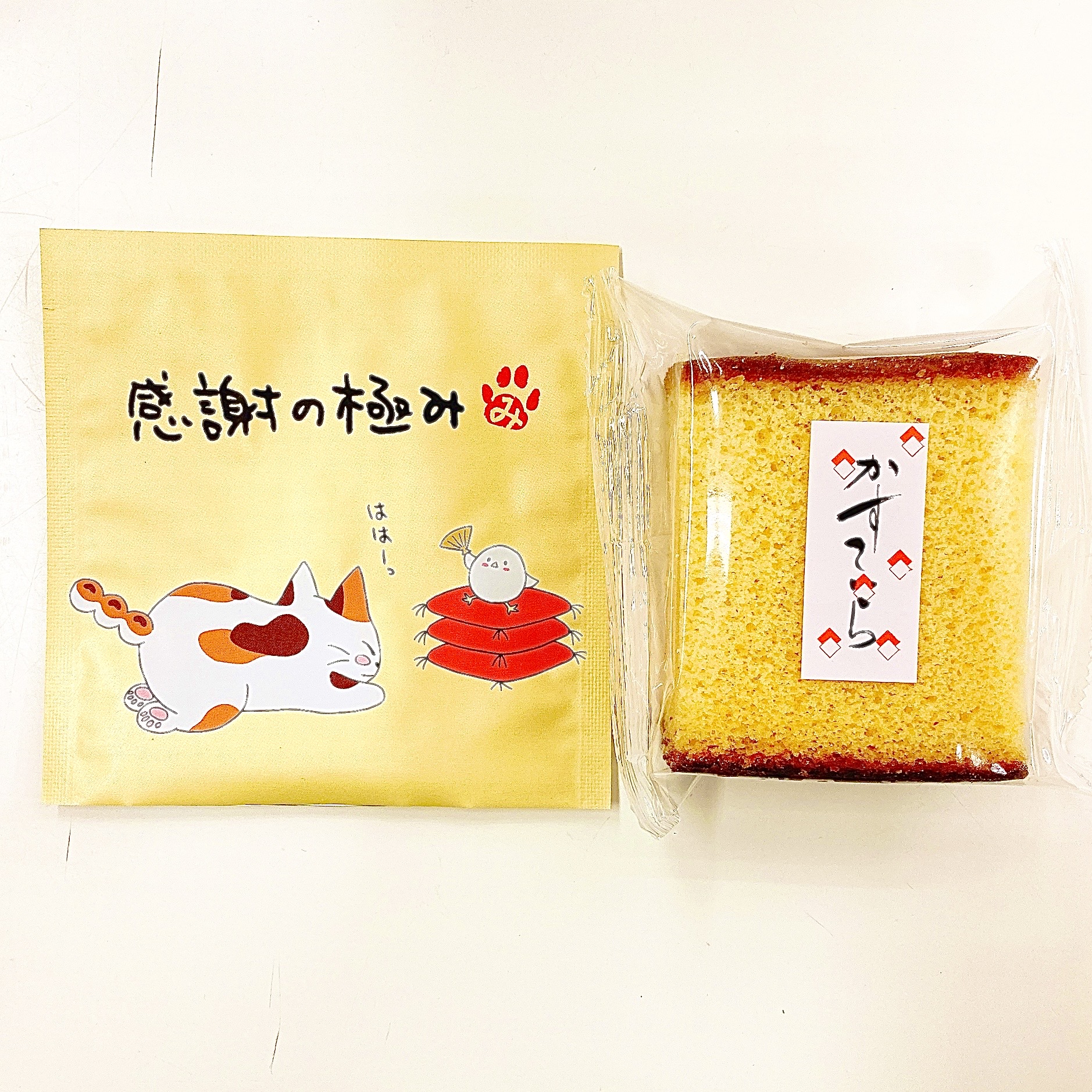 卵たっぷり カステラ 1個・日本一おいしい伊勢茶ティーバッグ1個 セット　みたらしちゃん パッケージ「感謝の極み」