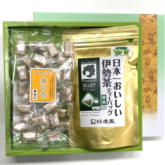 金の衣1袋・伊勢茶ティーバッグ5g×15個入1袋 箱入セット